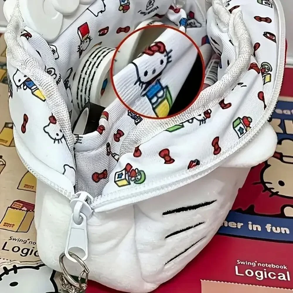 White Cat Pencil Case Make-Up Bag Kawaii Japanese Style Anime Stationary Red Bow